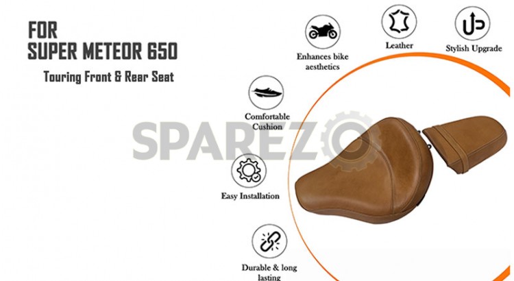 Fit For Royal Enfield Super Meteor 650 Touring Front and Rear Seat Tan Color - SPAREZO